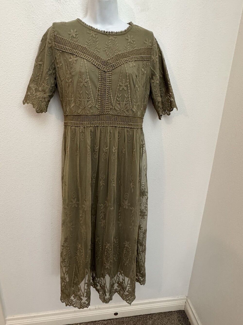 ROOLEE Dress ALY L Olive Green Embroidered Fairy Wedding Formal Maxi